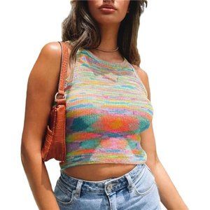 Basic Ribbed Knit Tie Dye Tank Top